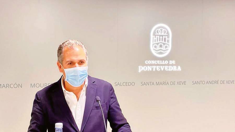 oposición. Imagen de archivo del portavoz del PP en Pontevedra, Rafa Domínguez, en rueda de prensa. Foto: E.Press
