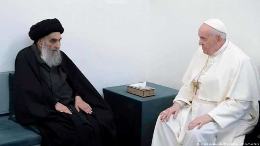 Encuentro histórico del papa Francisco con el ayatola Ali al-Sistani. Foto: ECG
