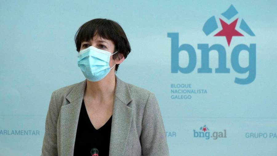 La portavoz nacional del BNG, Ana Pontón, en una rueda de prensa ofrecida en la Cámara gallega. FOTO: BNG