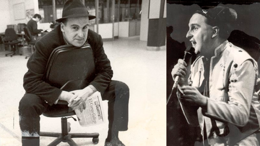 A la izquierda, Antón Reixa en la antigua Redacción de EL CORREO en 1991. A la derecha, cantando con Os Resentidos en 1987.