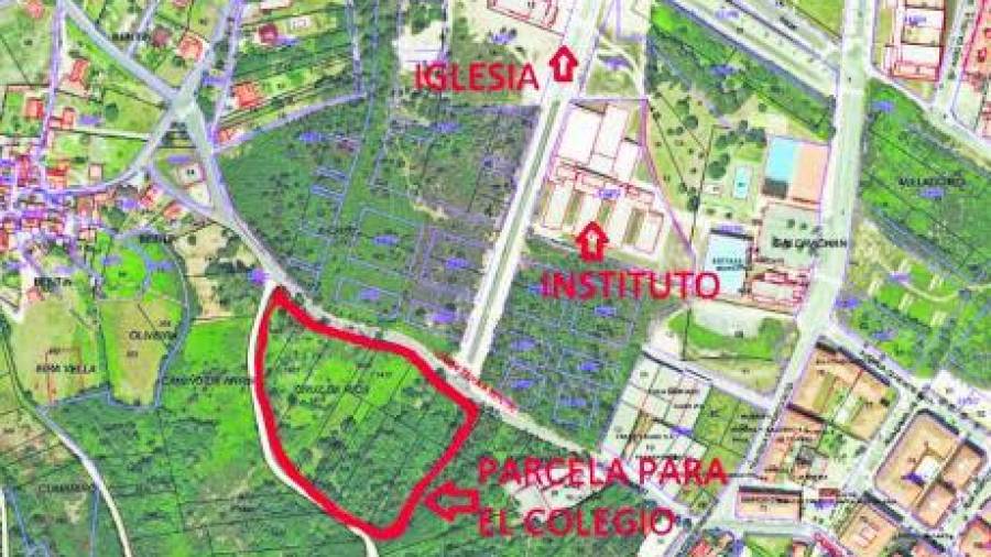 Ubicación de la parcela para el nuevo CEIP de O Milladoiro, en la carretera a Ventín. Foto: CG