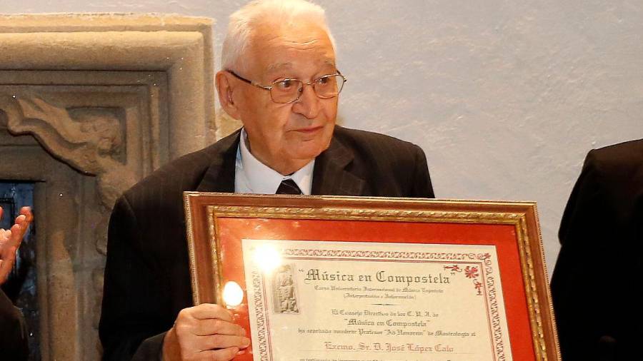 Xosé López Calo na clausura da LX Edición do Curso Internacional Música en Compostela, na entrega de diplomas e premios nun acto no Hostal dos Reis Católicos de Santiago, no ano 2017