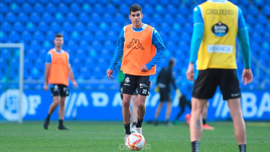 Diego Villares, en el entrenamiento de este jueves. Foto: RC Deportivo