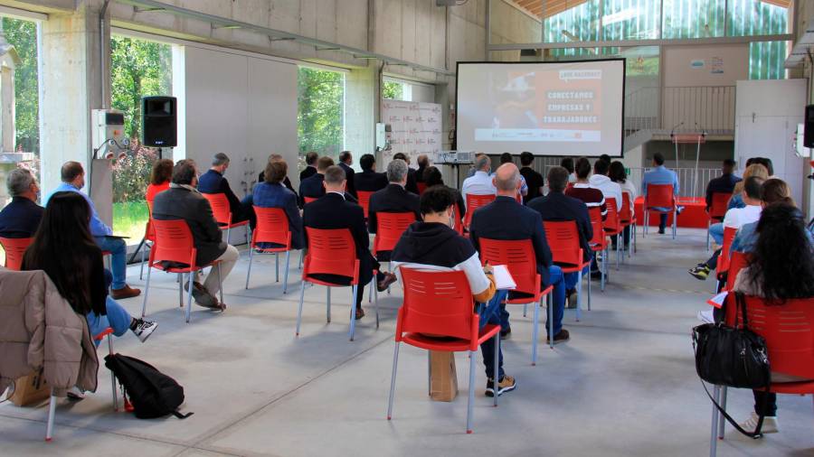 Momento de la presentación de Constrúate en la sede santiaguesa de la Fundación Laboral de la Construcción ubicada en Pontepedriña de Arriba, en O Romaño. Foto: FLC