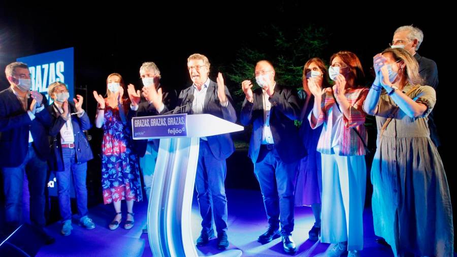 Alberto Núñez Feijóo tras ganar las elecciones gallegas con mayoría absoluta por cuarta vez
