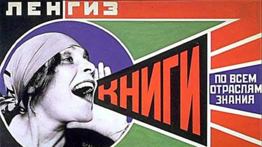 1920. Los carteles soviéticos han provocado muchas imitaciones en todo el mundo del diseño. Este cartel creado por Alexander Rodchenko muestra a Lilya Brik, un personaje destacado en la escena vanguardista rusa, gritando “¡Libros!”. (Fuente, www.xerox.com)