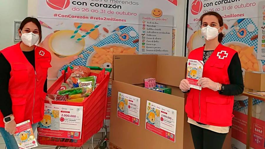 1.471 kg de almorzos e merendas conseguidos en Compostela na campaña do 2020. Fotos: Cruz Vermella