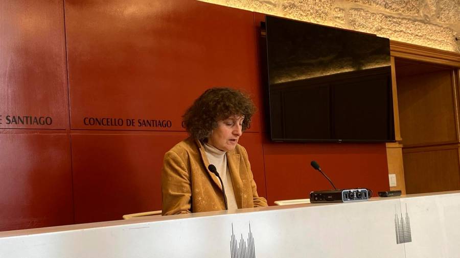 La portavoz local del BNG en Santiago, Goretti Sanmartín, durante la rueda de prensa. FOTO: EUROPA PRESS