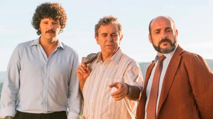 Os protagonistas de ‘Cuñados’, Xosé A. Touriñán, esqu., De Lira e Federico Pérez. Foto: PC