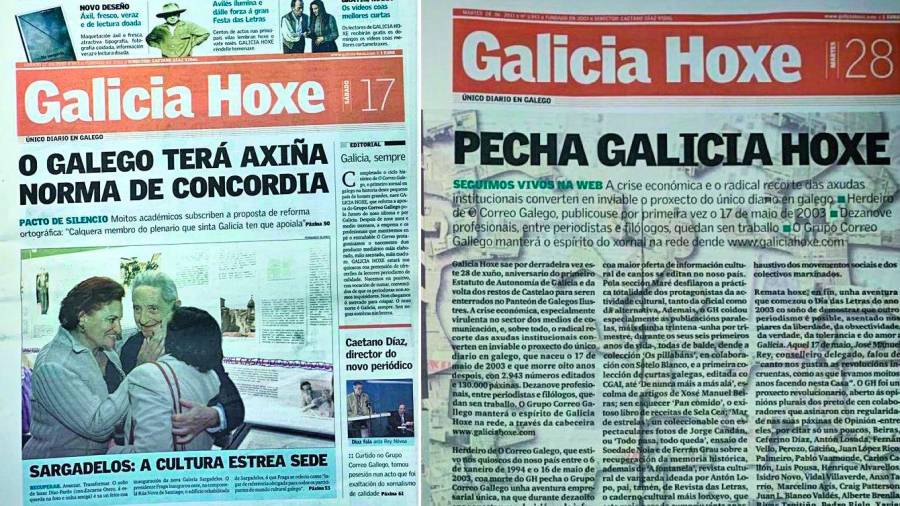 Composición da primeira e última portadas de Galicia Hoxe.