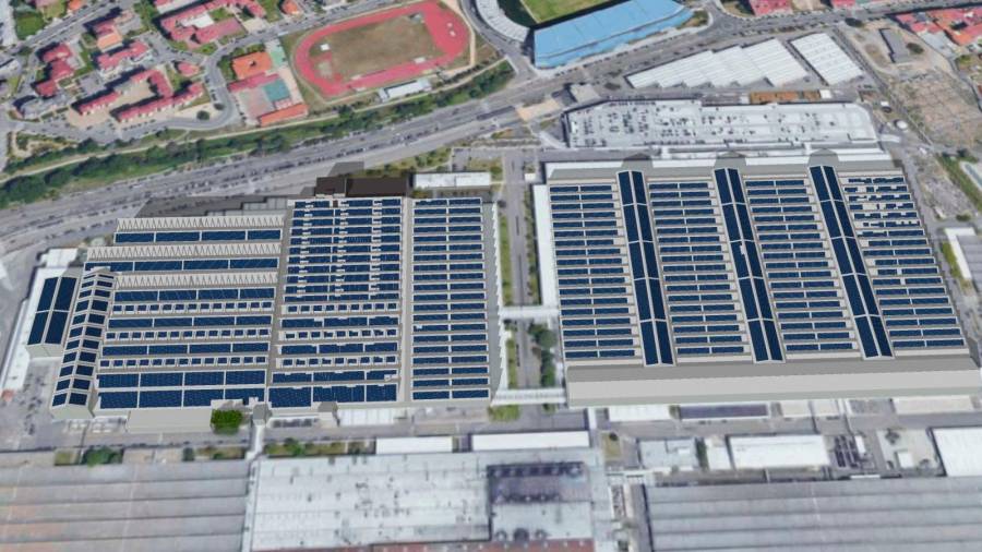 Recreación de la cubierta de la factoría viguesa con los paneles solares. Foto: Gallego