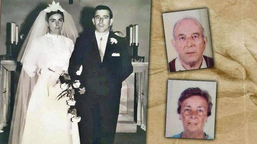 Cándida Cuervo y Pepe García, en el día de su boda y en dos fotos más recientes.