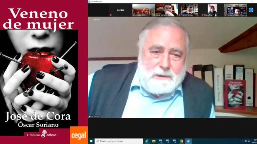 ESTRENO. José de Cora durante la presentación virtual de ‘Veneno de mujer’, libro a medias con Óscar Soriano. Foto: G.